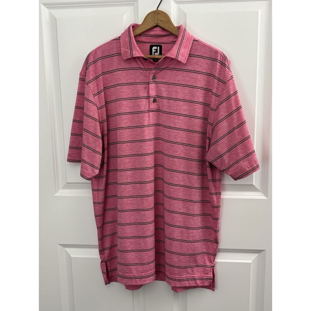 FootJoy Golf Polo Mens L Pink Heather Striped Performance Shirt Bali Hai 0513 - Picture 1 of 7